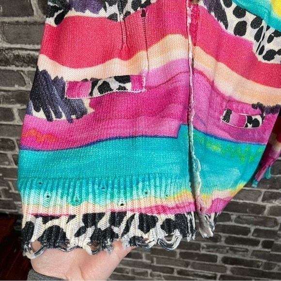 R13 DISTRESSED MULTI STRIPE DISTRESSED EDGE CARDIGAN SWEATER - Picture 6 of 13